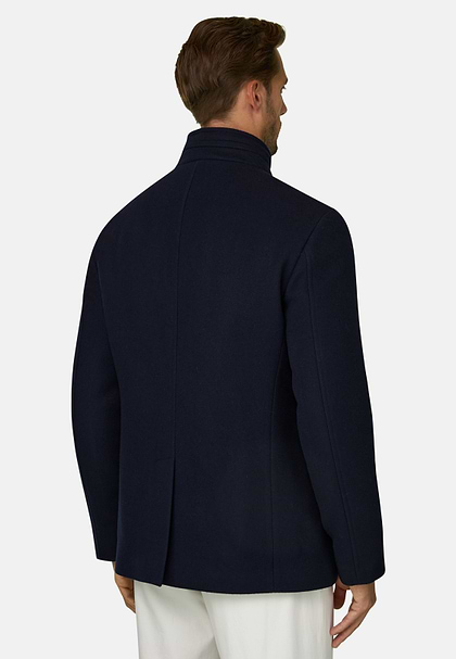Płaszcz Marynarski Mieszanina Wełny Melanż, Navy blue, hi-res
