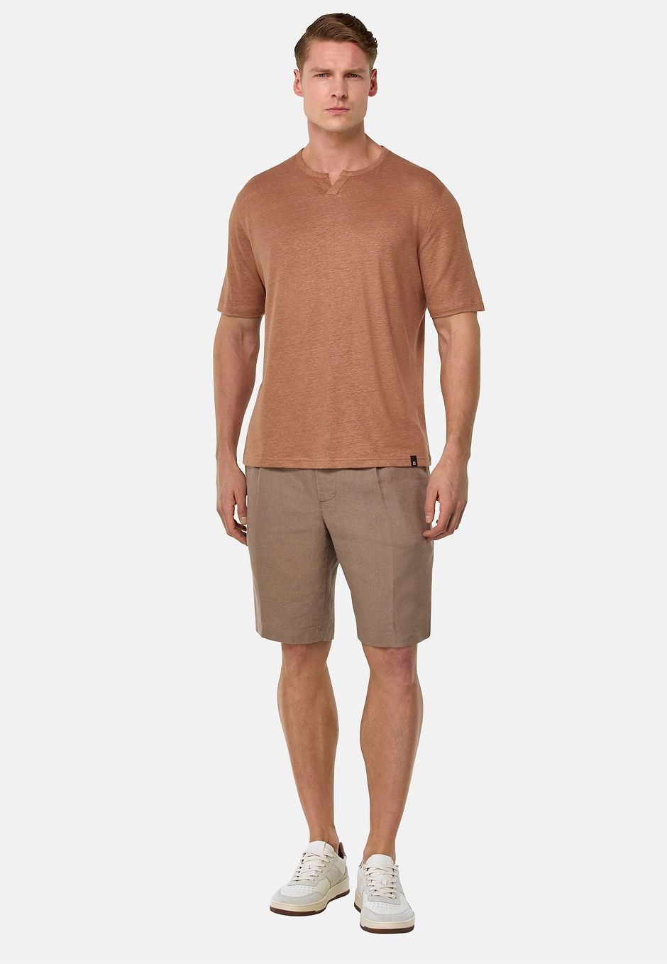 T-Shirt in Stretch Linen Jersey, Rot, hi-res