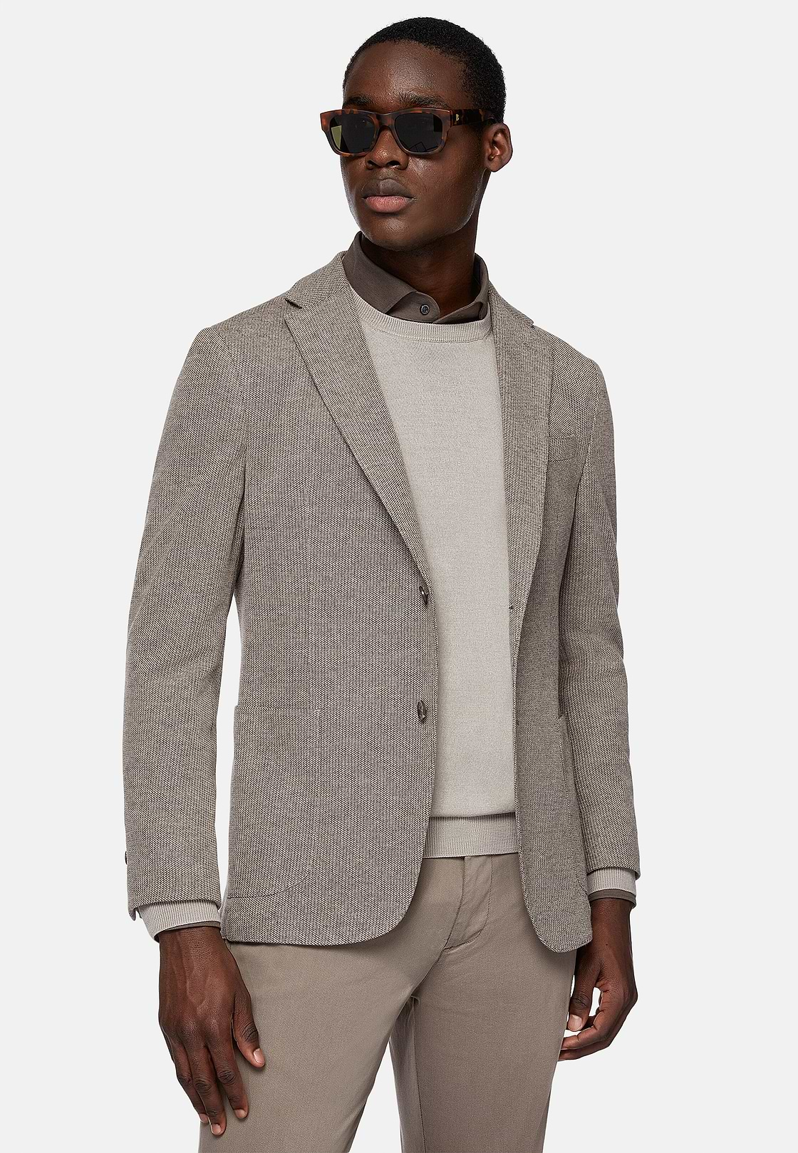 Veste Gris Tourterelle B Jersey En Mélange De Coton Et Laine, Taupe, hi-res