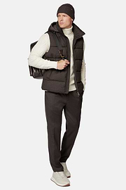 Gilet In Flanella Imbottito In Piuma Con Cappuccio, Marrone, hi-res