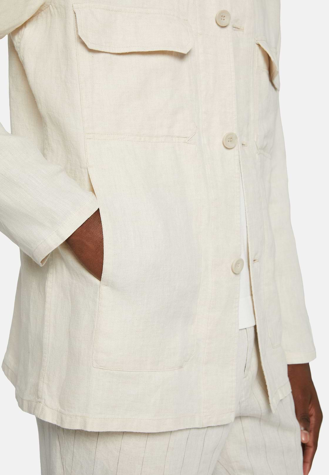 Linen Shirt Jacket, Cream, hi-res