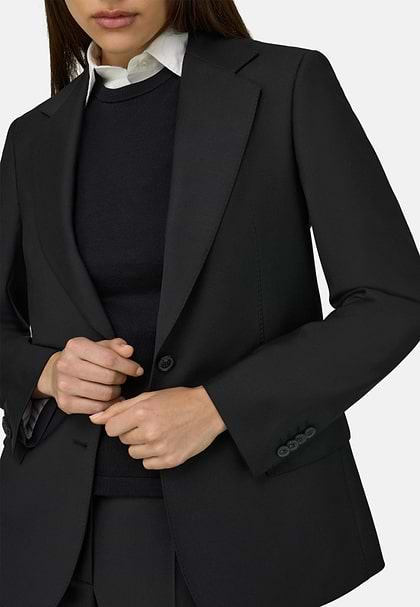 Stretch Wool Blend Jacket, Black, hi-res