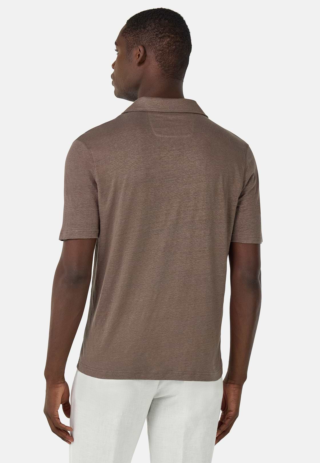 Stretch Linen Jersey Polo Shirt, Taupe, hi-res