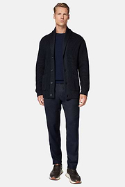Navy Shawl Neck Cardigan In Merino Wool, Navy blue, hi-res