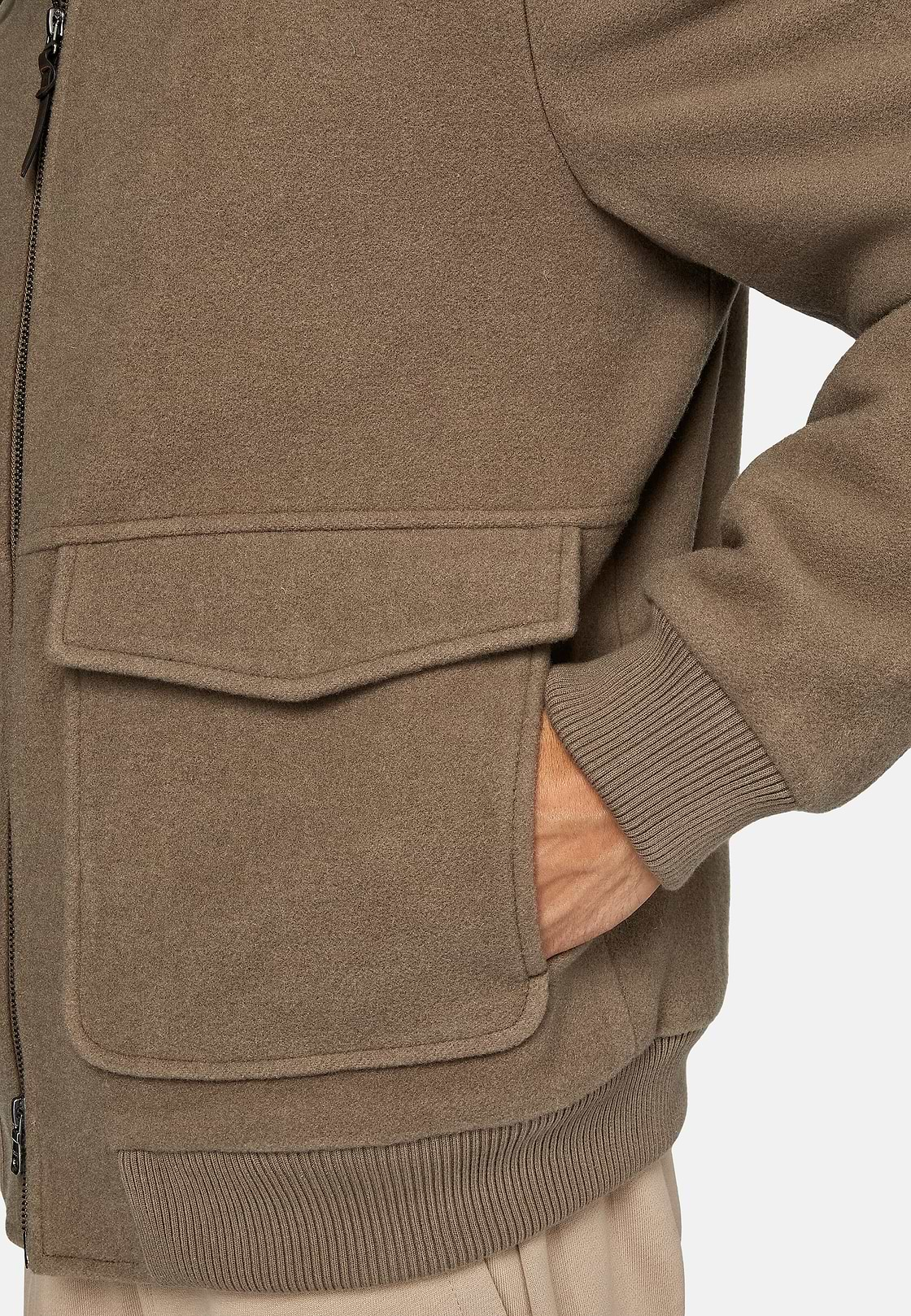 Bomber Jacket In Padded Wool, Taupe, hi-res