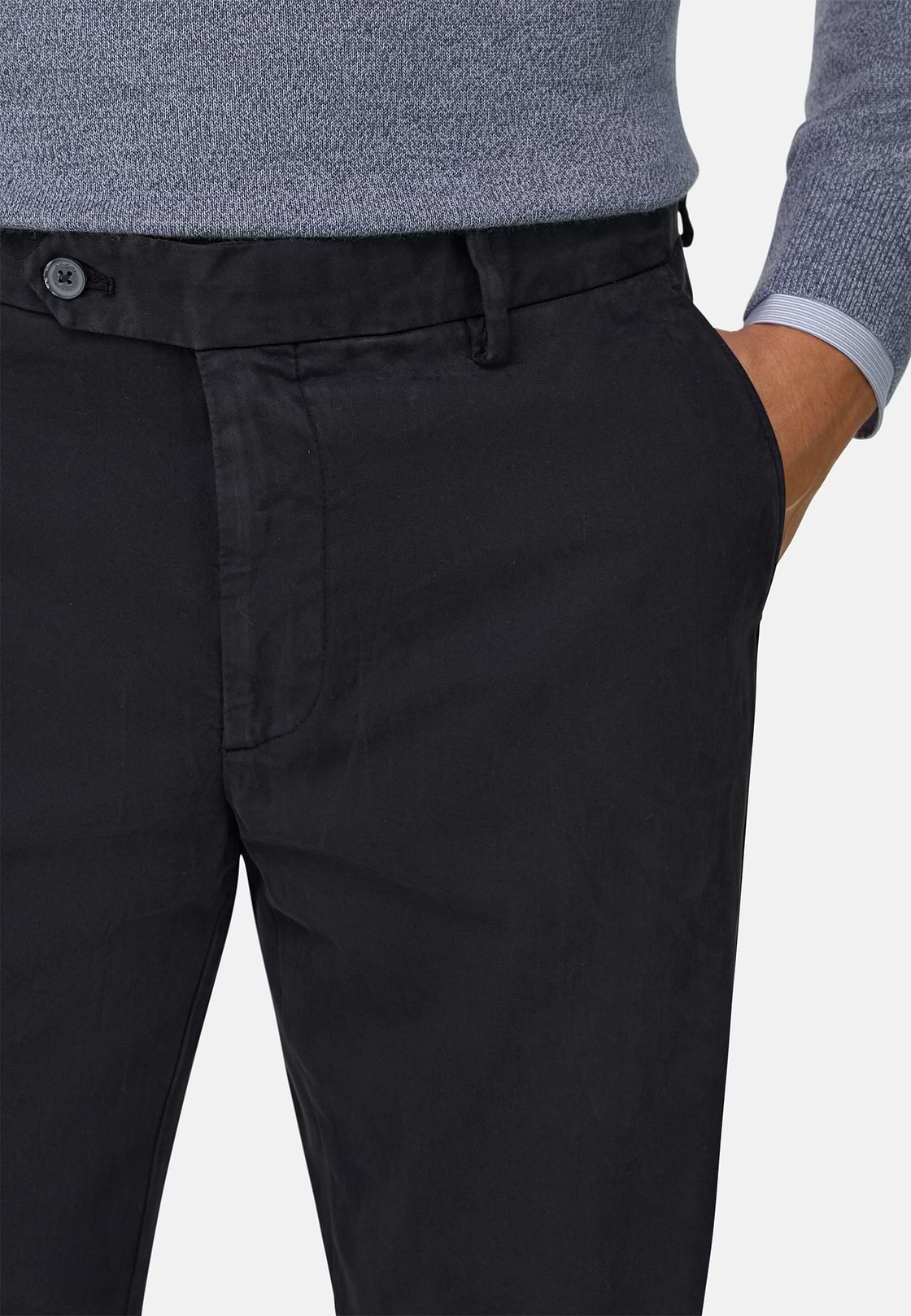 Trousers in Stretch Cotton, Navy blue, hi-res, 3