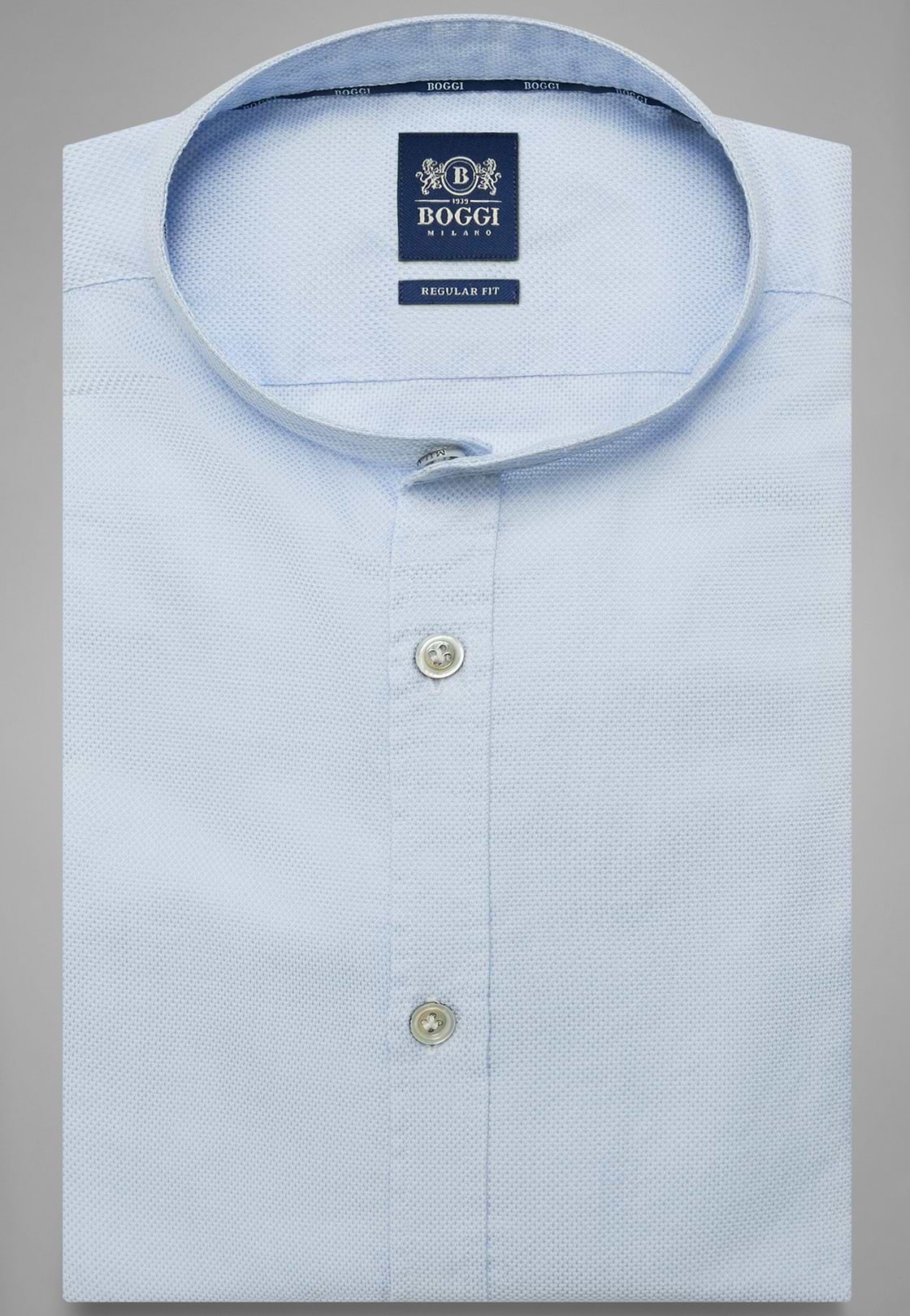 Camisa Regular Fit Celeste Con Cuello Mao, , hi-res, 3