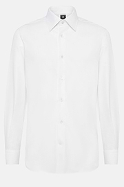 Camisa De Sarga De Algodón Corte Regular, Blanco, hi-res