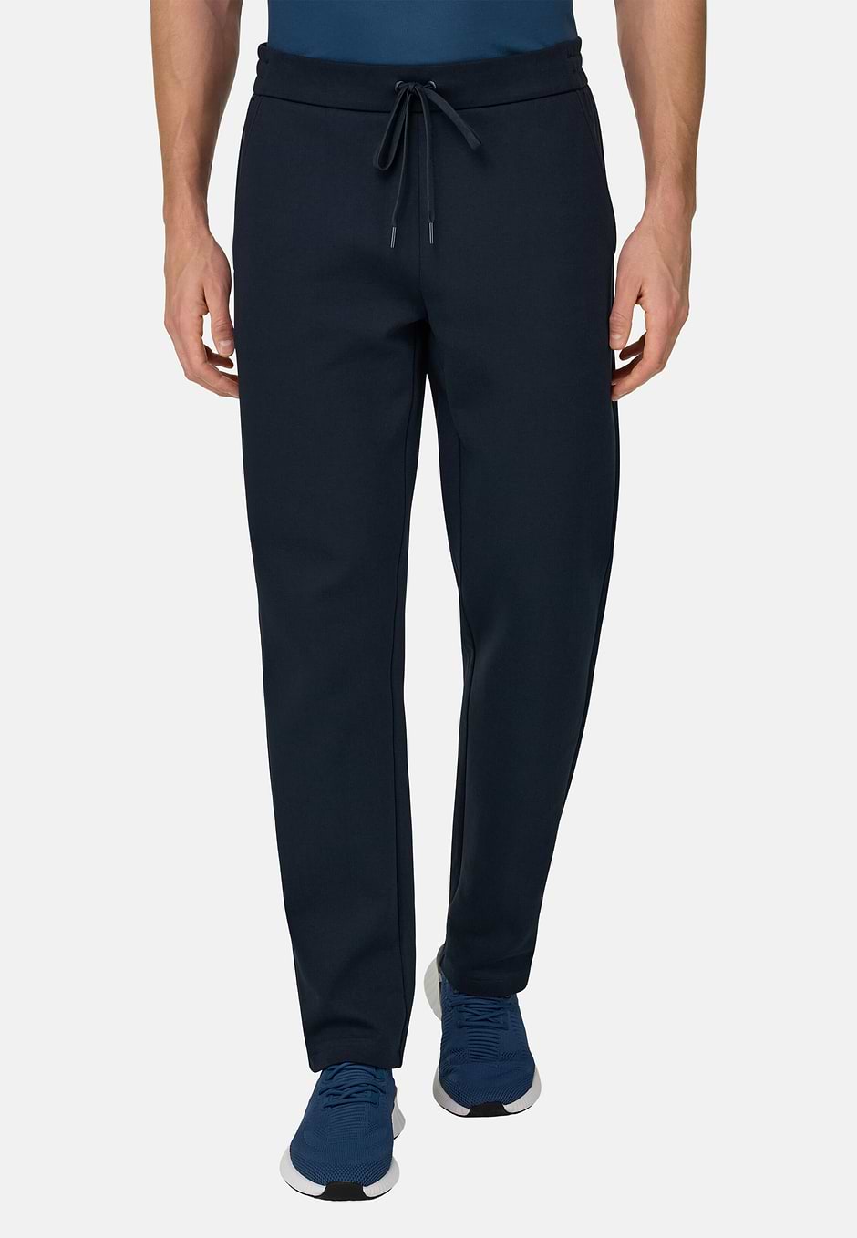 Trousers in Lightweight Cotton Blend Scuba, Navy blue, hi-res