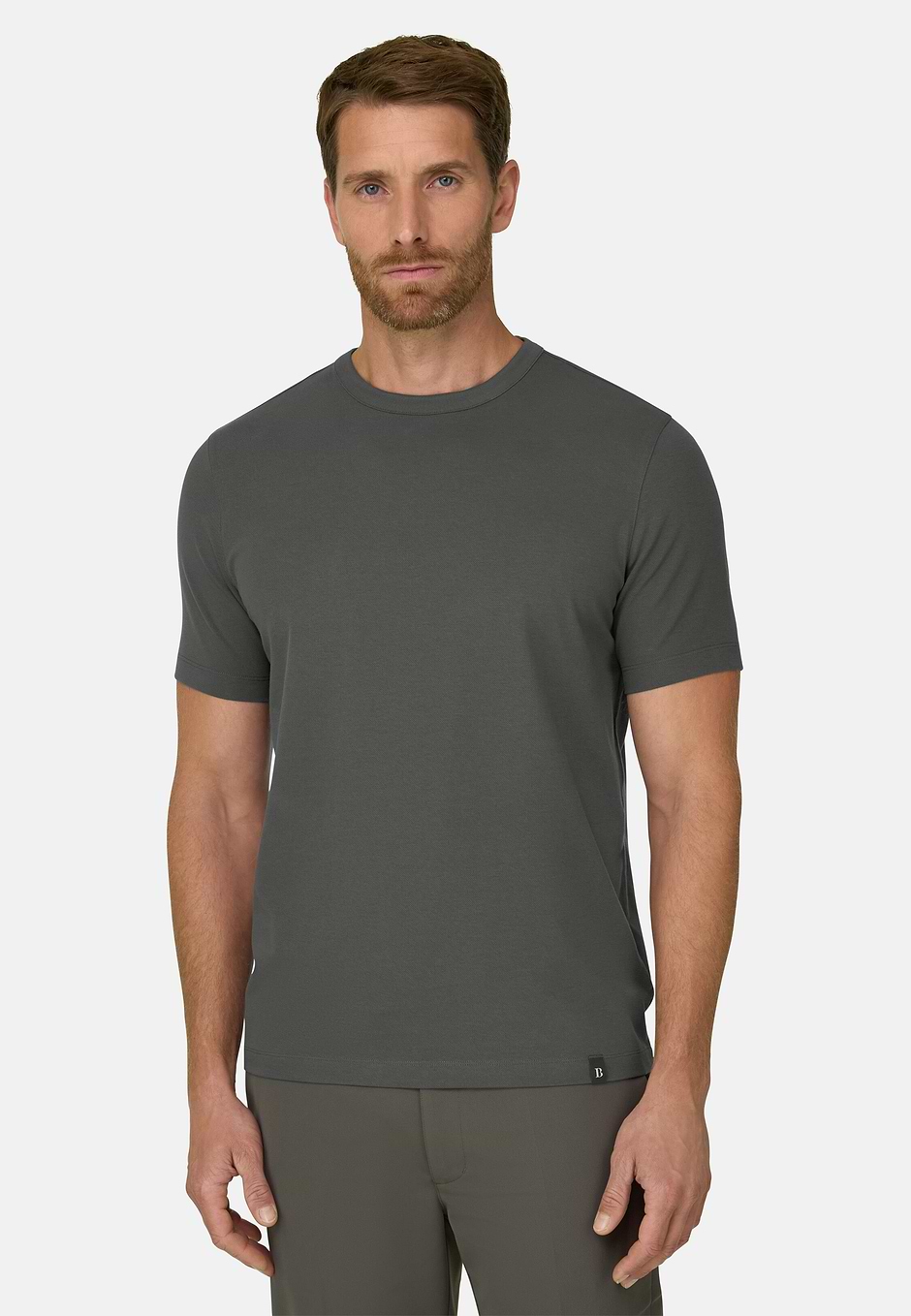 T-Shirt aus diagonalem Baumwoll-Mischgewebe B Tech, Militärgrün, hi-res