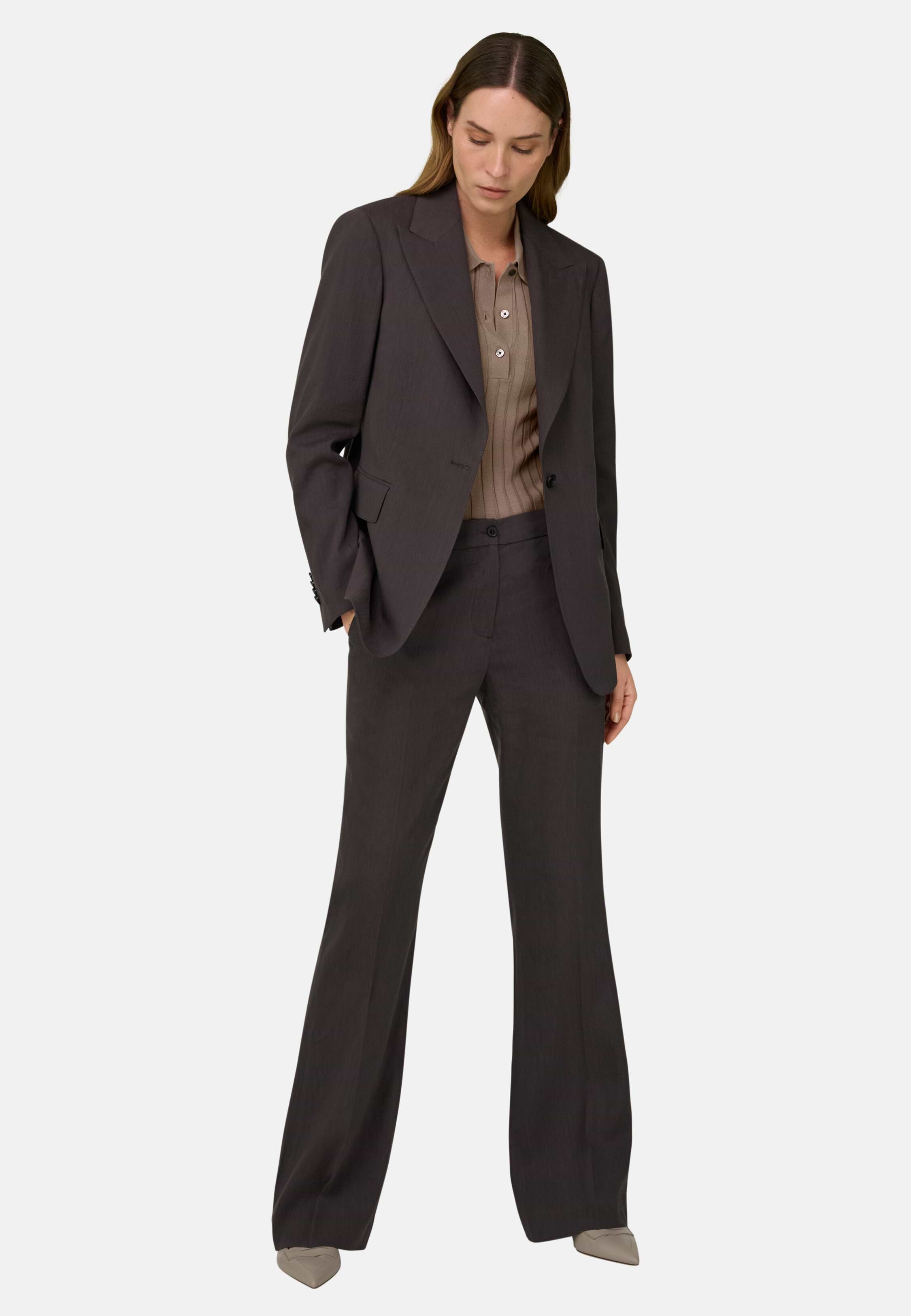 Woman's Linen Blend Jacket, Dark brown | Boggi Milano