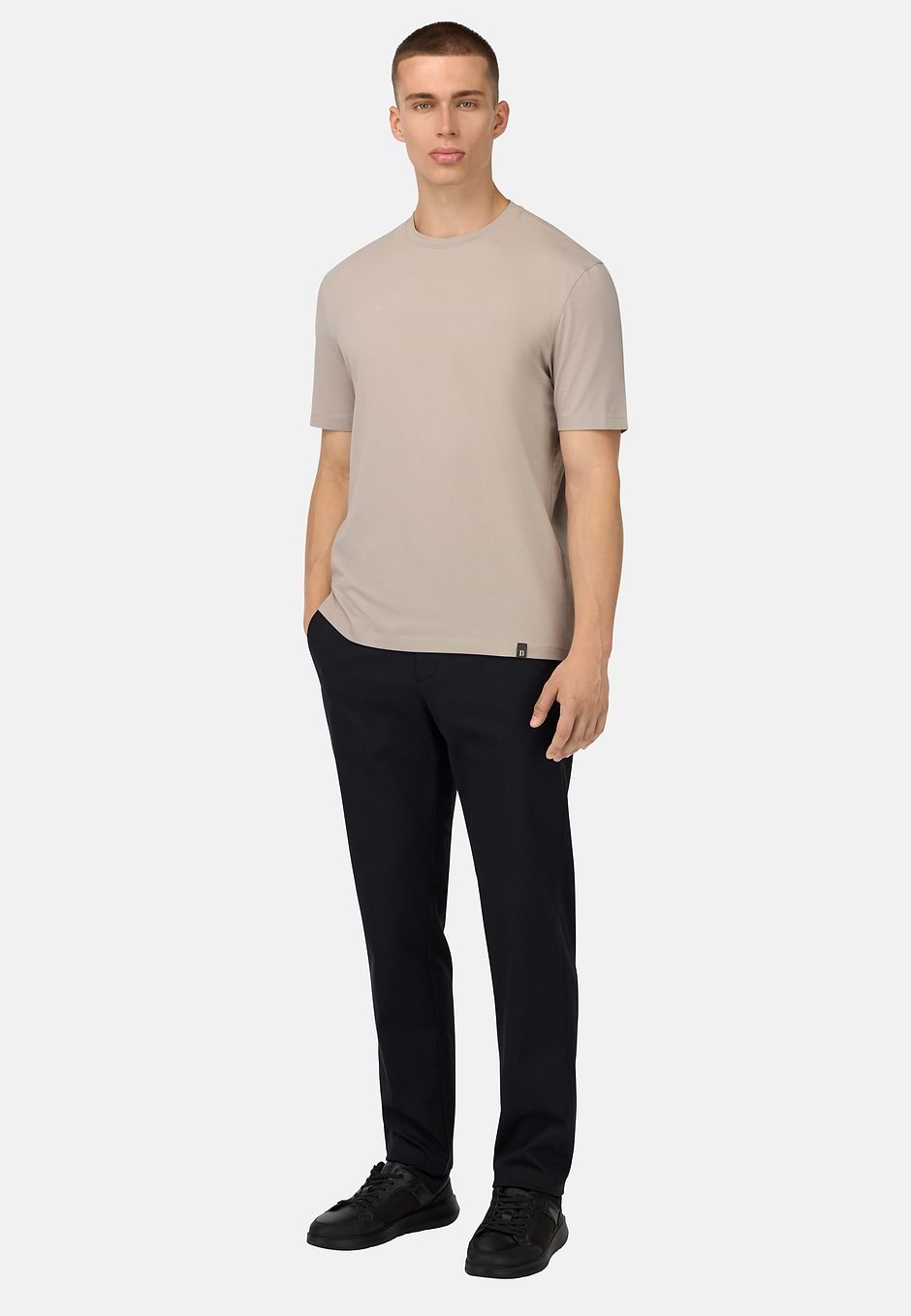 T-Shirt In Stretch Supima Cotton, Sand, hi-res