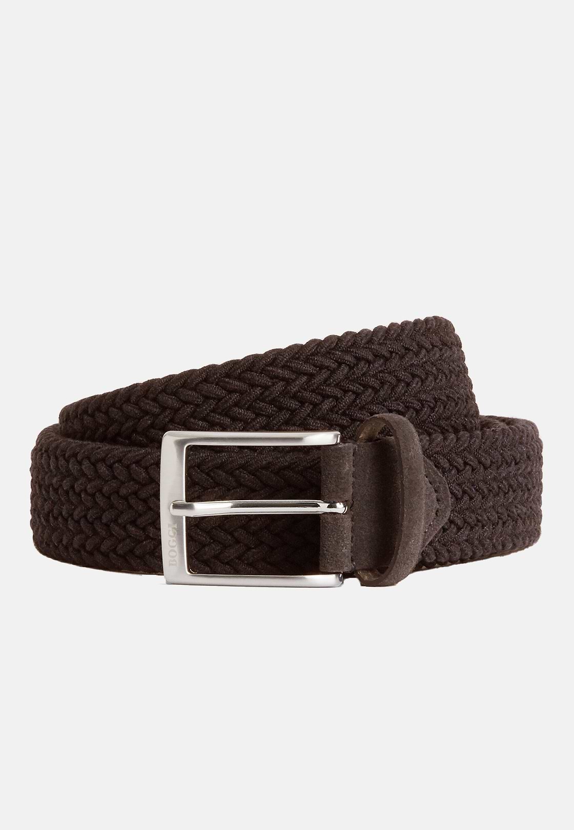 Ceinture Tressée Extensible En Viscose Mélangée, Marron foncé, hi-res