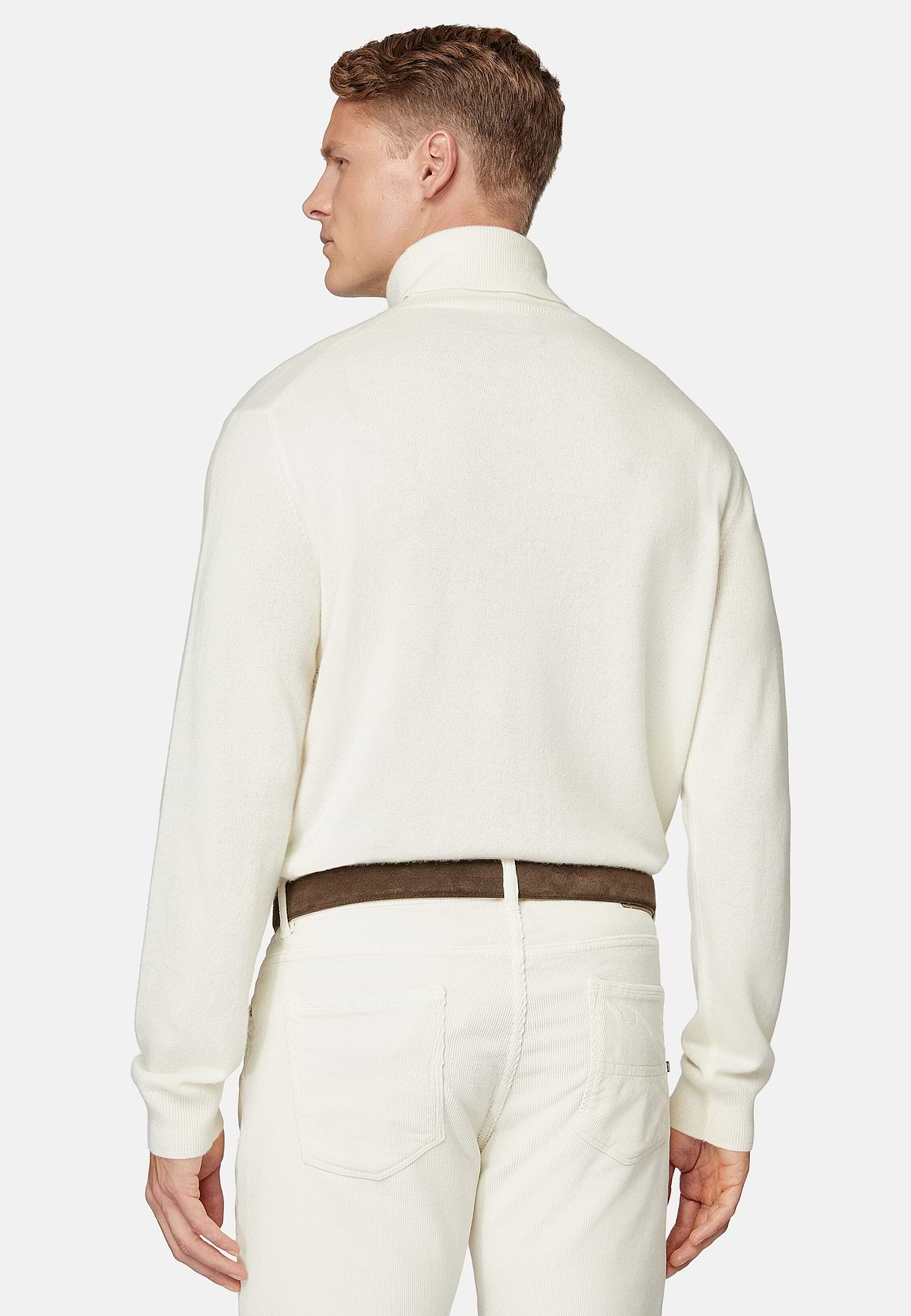 White Polo Neck Jumper In Cashmere, White, hi-res