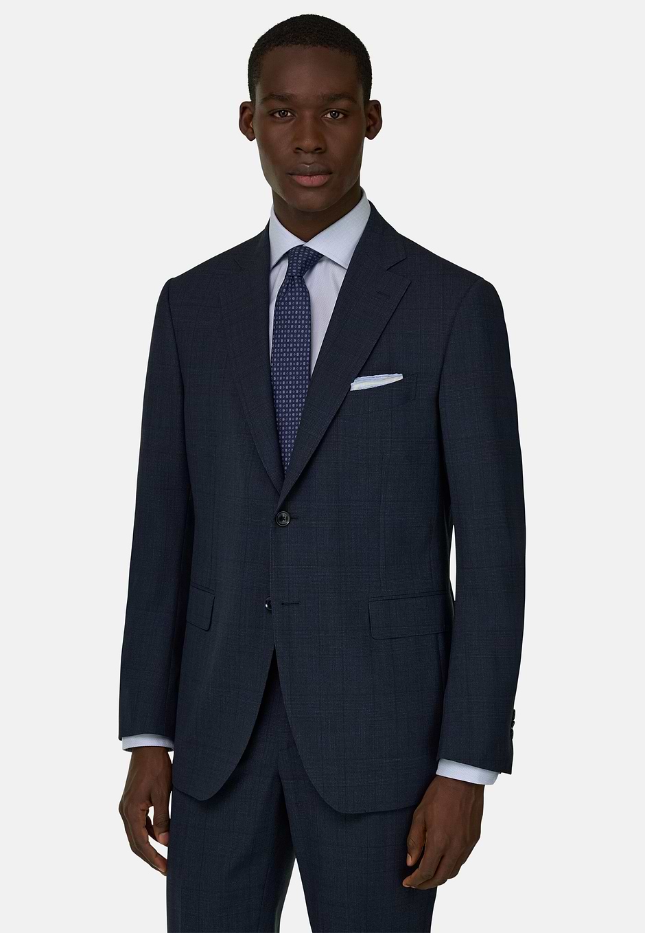Prince of Wales Check Suit in Pure 130s Wool, Navy blue, hi-res