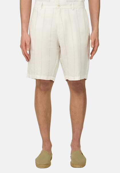 Bermudahose Aus Leinen, Weiß, hi-res