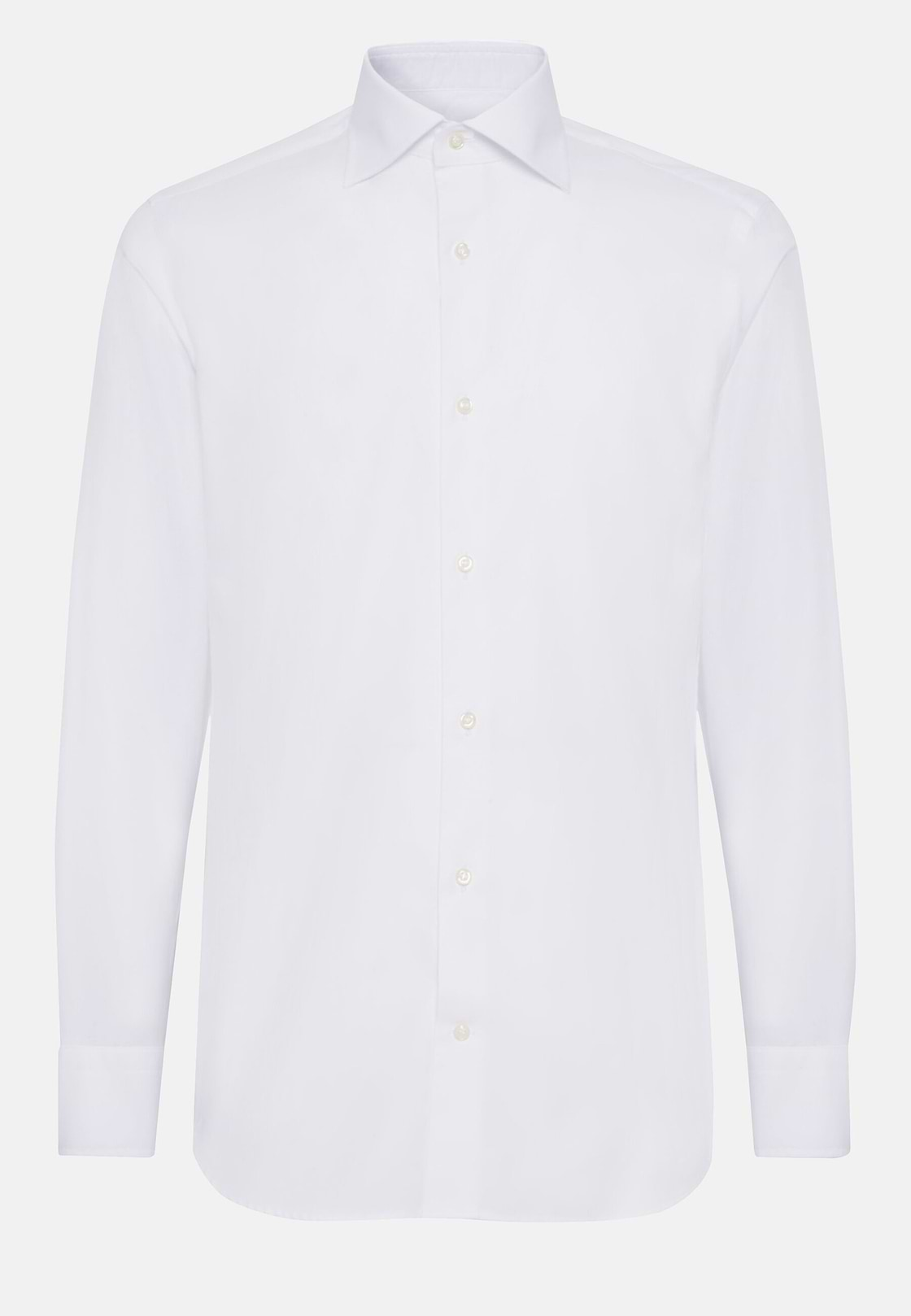 Slim Fit White Cotton Twill Shirt, White, hi-res