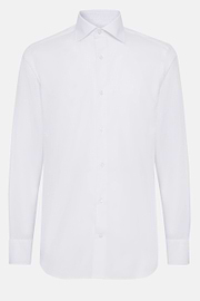 Slim Fit White Cotton Twill Shirt, White, hi-res