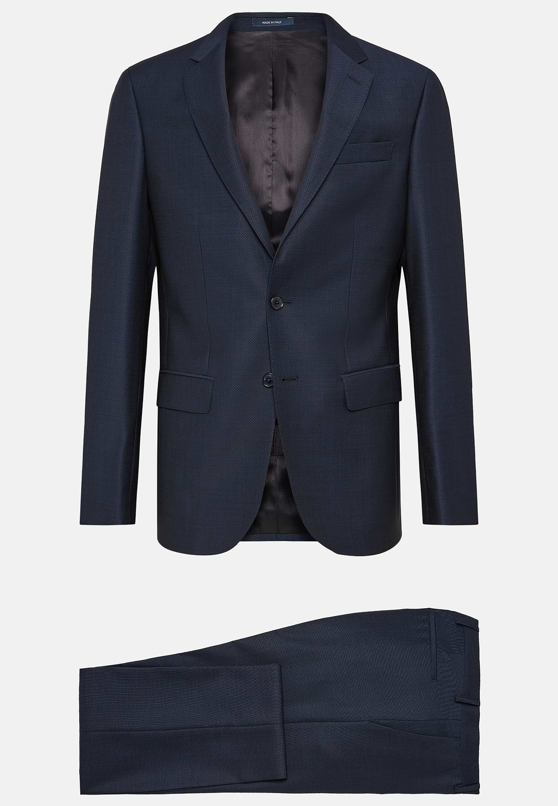 Navy Blue Textured Wool Suit, Navy blue, hi-res