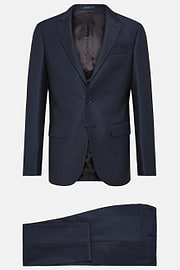 Navy Blue Textured Wool Suit, Navy blue, hi-res