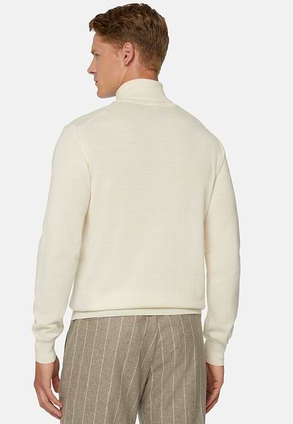 White Merino Wool Turtleneck Jumper, Sand, hi-res