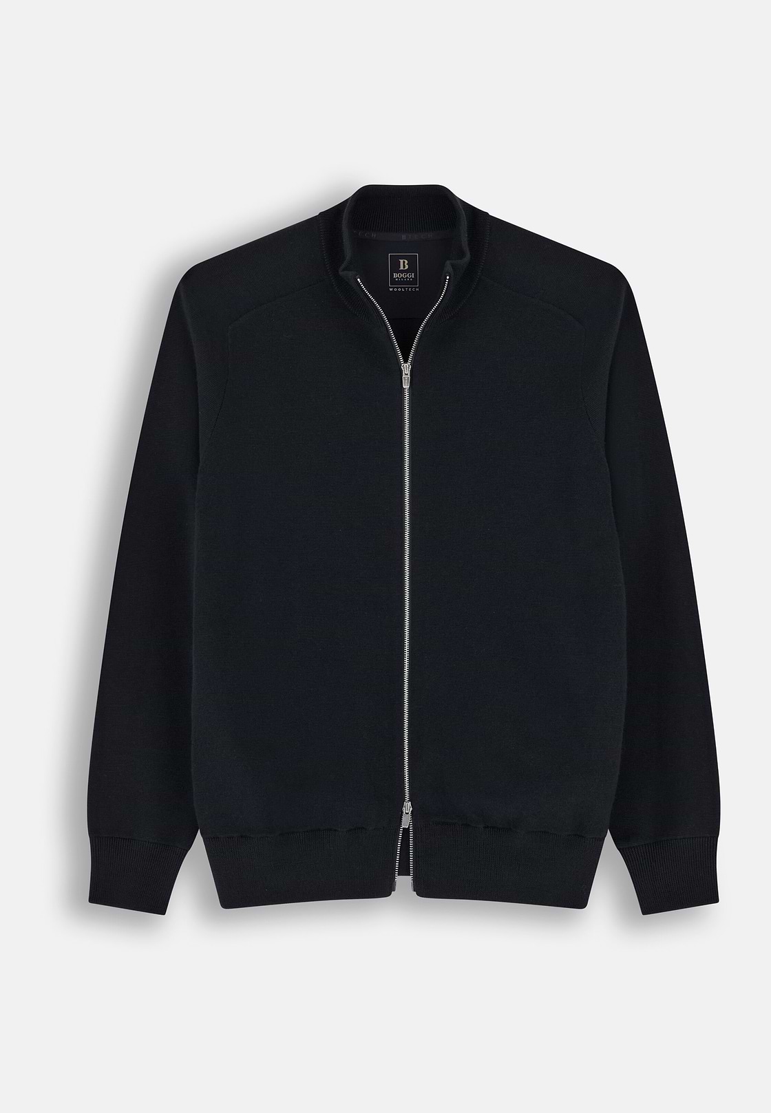 Végig Cipzáras Kötött Pulóver Kevert Merinói Gyapjú WOOLTECH, Black, hi-res, 5