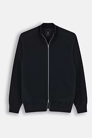 Végig Cipzáras Kötött Pulóver Kevert Merinói Gyapjú WOOLTECH, Black, thumb, 5