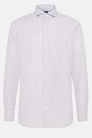 Slim Fit Striped Cotton Twill Shirt, Brown, hi-res