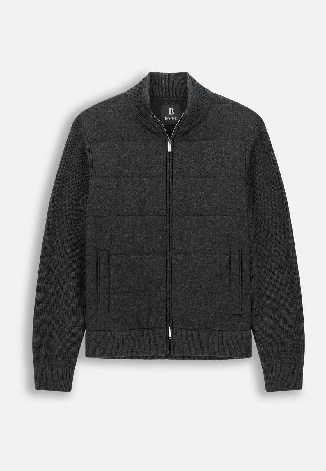 Full-Zip Jumper in Cashmere Blend, Charcoal, hi-res, 5