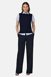 Rundhalspullover Aus Superfeiner Merinowolle Und Seide, Navy blau, thumb, 2