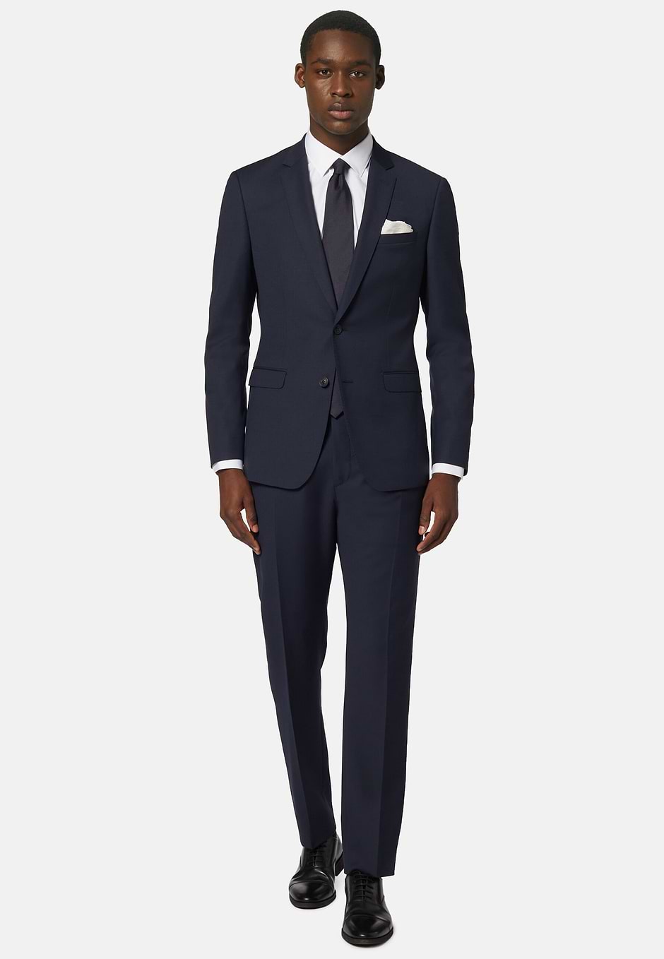 Micro patterned stretch wool blazer, Navy blue, hi-res