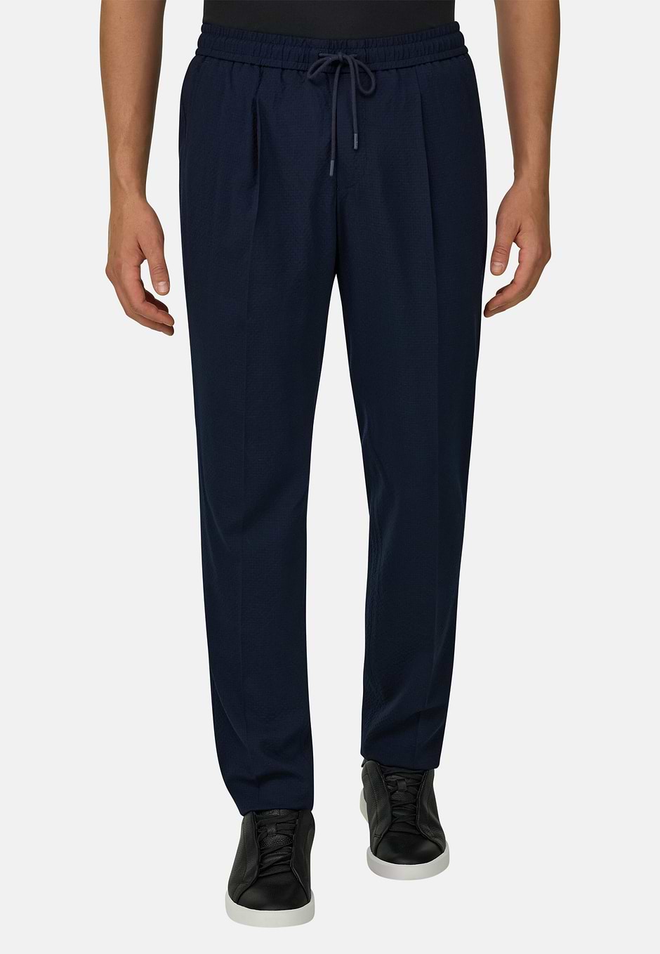 City Trousers In Stretch Wool Seersucker, Navy blue, hi-res