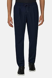 Spodnie City z elastycznej wełny seersucker, Navy blue, thumb, 1
