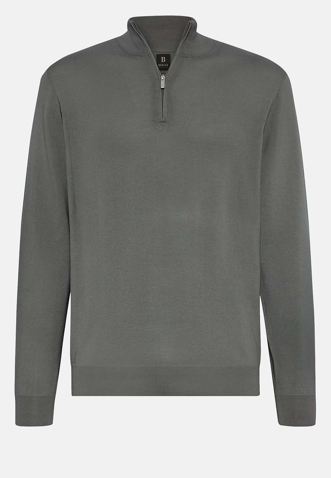 Green Merino Wool Half-Zip Jumper, Green, hi-res