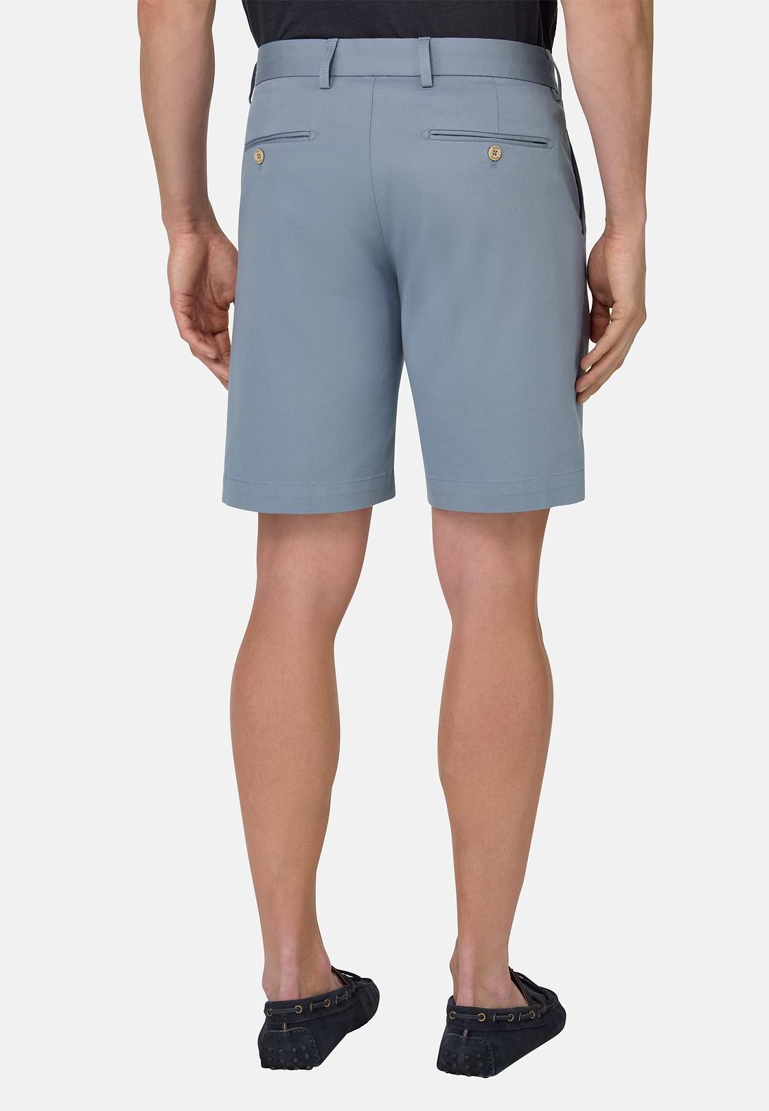 Stretch Cotton and Tencel Bermuda Shorts, Indigo, hi-res