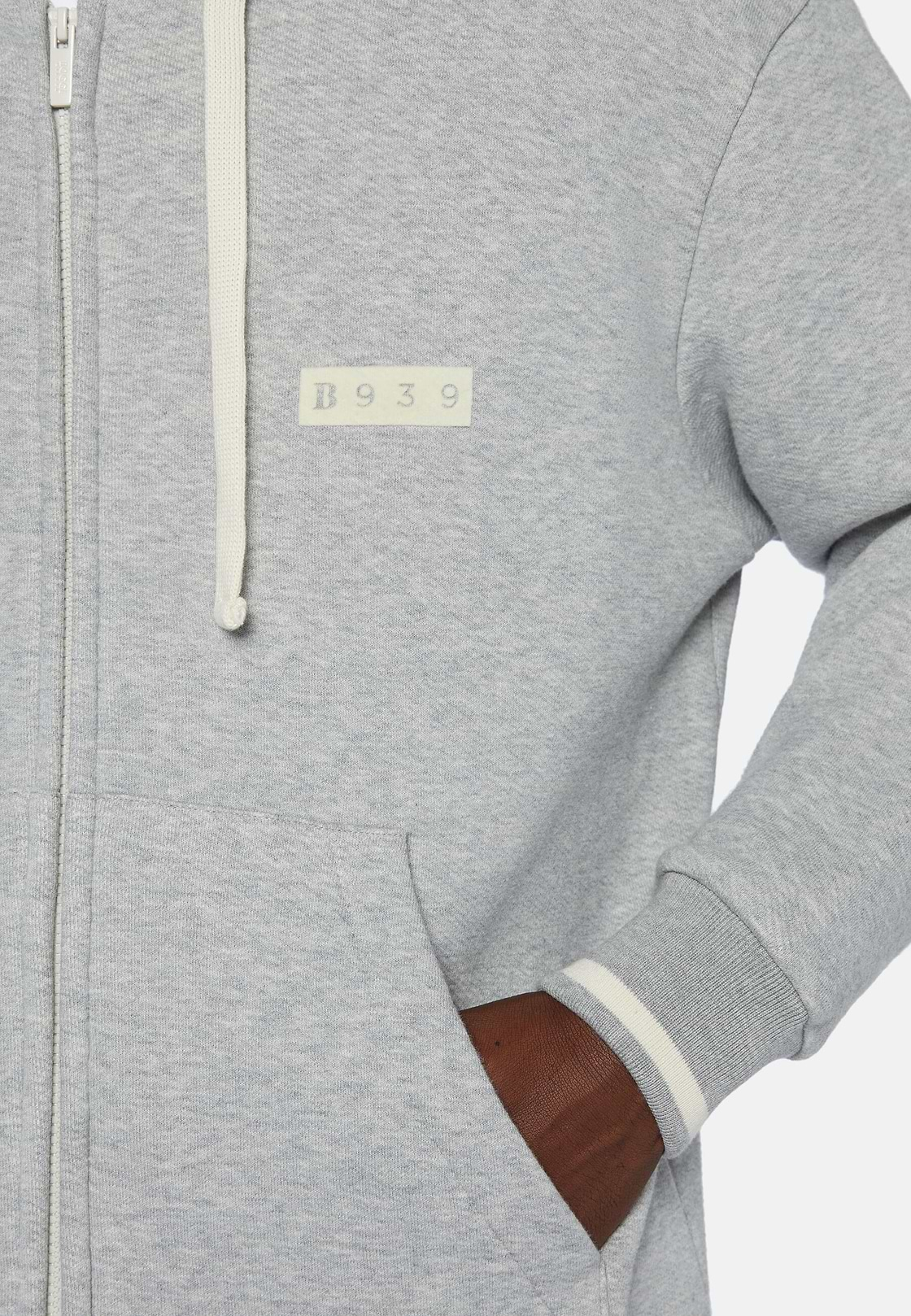 B939 Full-Zip Sweatshirt in a Cotton and Nylon Blend, Grey, hi-res