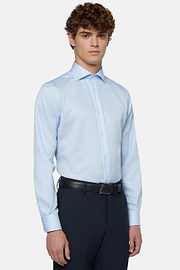 Camicia A Righe Azzurre In Twill Di Cotone Regular, Azzurro, hi-res