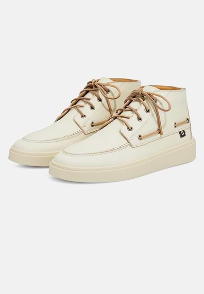 Leather High-Top Boat Shoes, Cream, hi-res