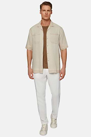 Camisa Larga em Linho Bege, Beige, hi-res