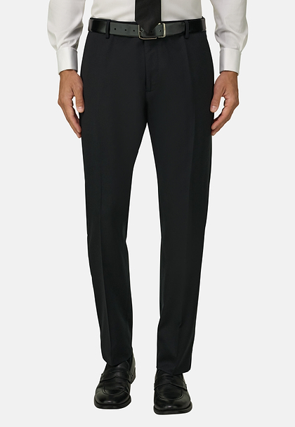 Trousers in Stretch Knitted Wool, Black, hi-res