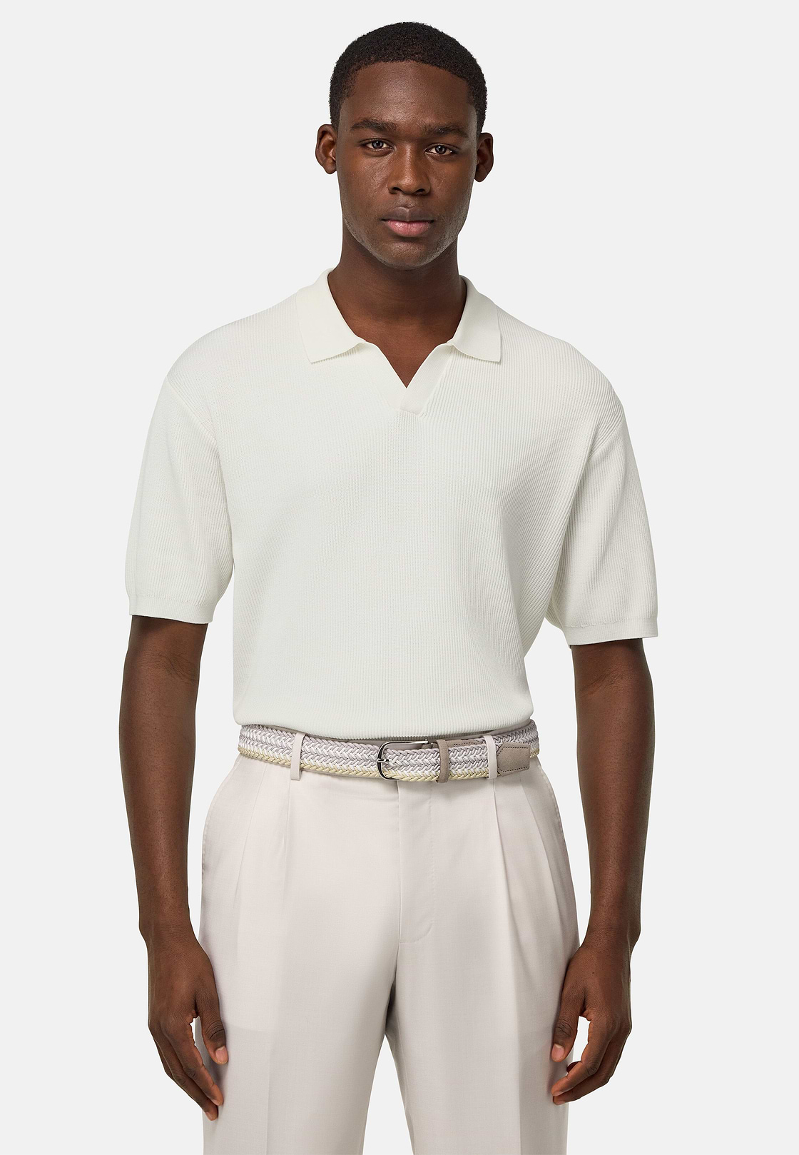 Polo Di Maglia In Cotone Seta, Bianco, hi-res