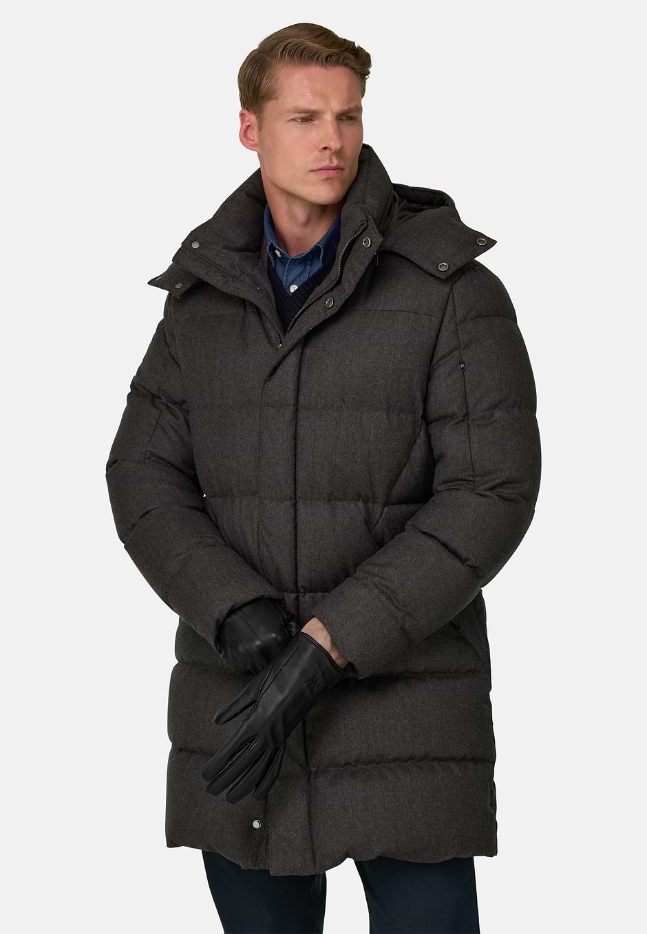 Parka in Goose Down Mélange Flannel, Taupe, hi-res