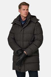 Parka in Goose Down Mélange Flannel, Taupe, thumb, 1