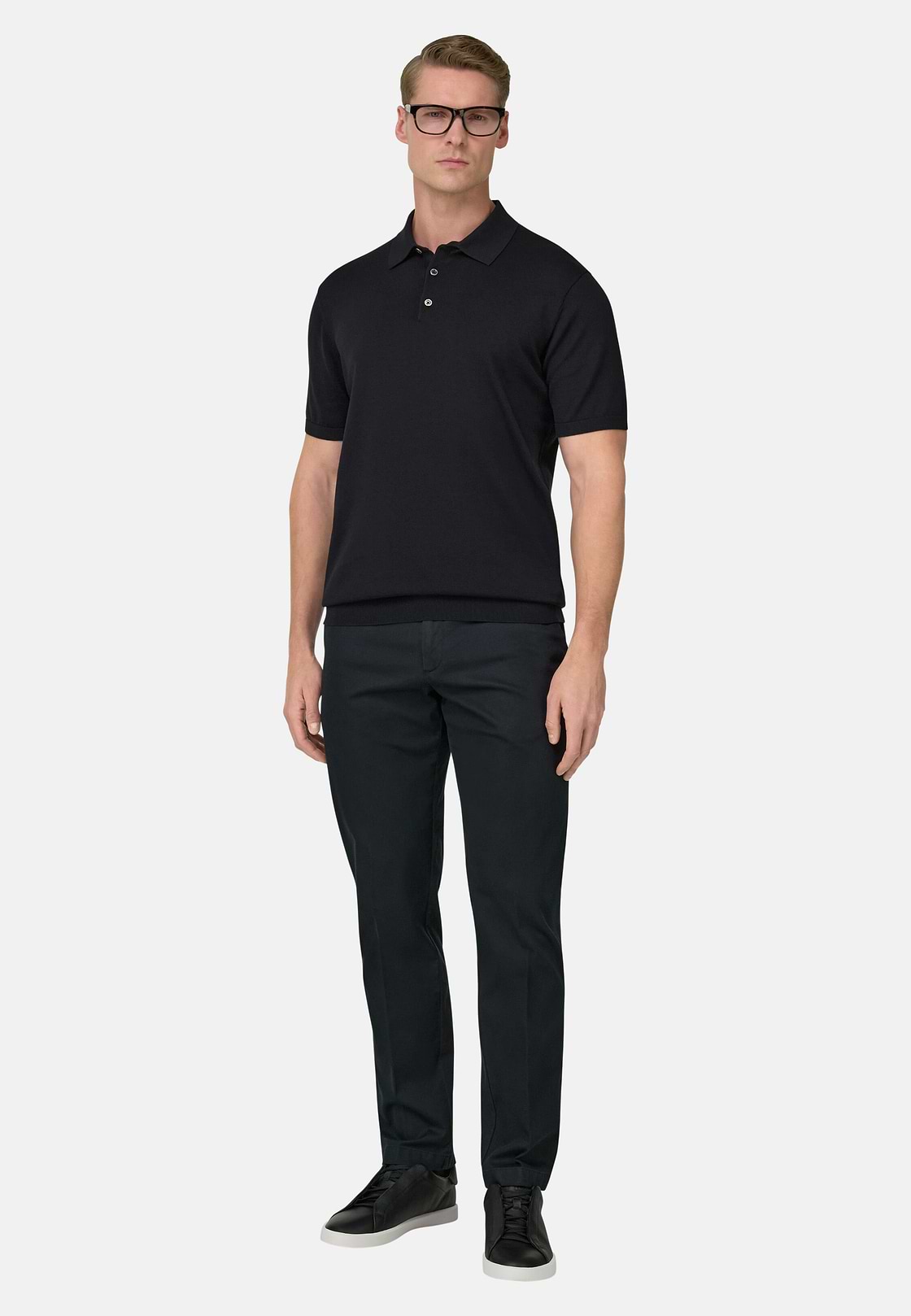 Pantaloni In Cotone Tencel Elasticizzato, Nero, hi-res, 2