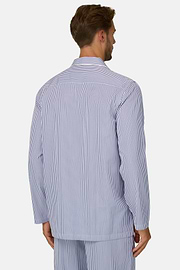 Pajama Pinstripe Cotton Poplin, Navy blue, thumb, 3