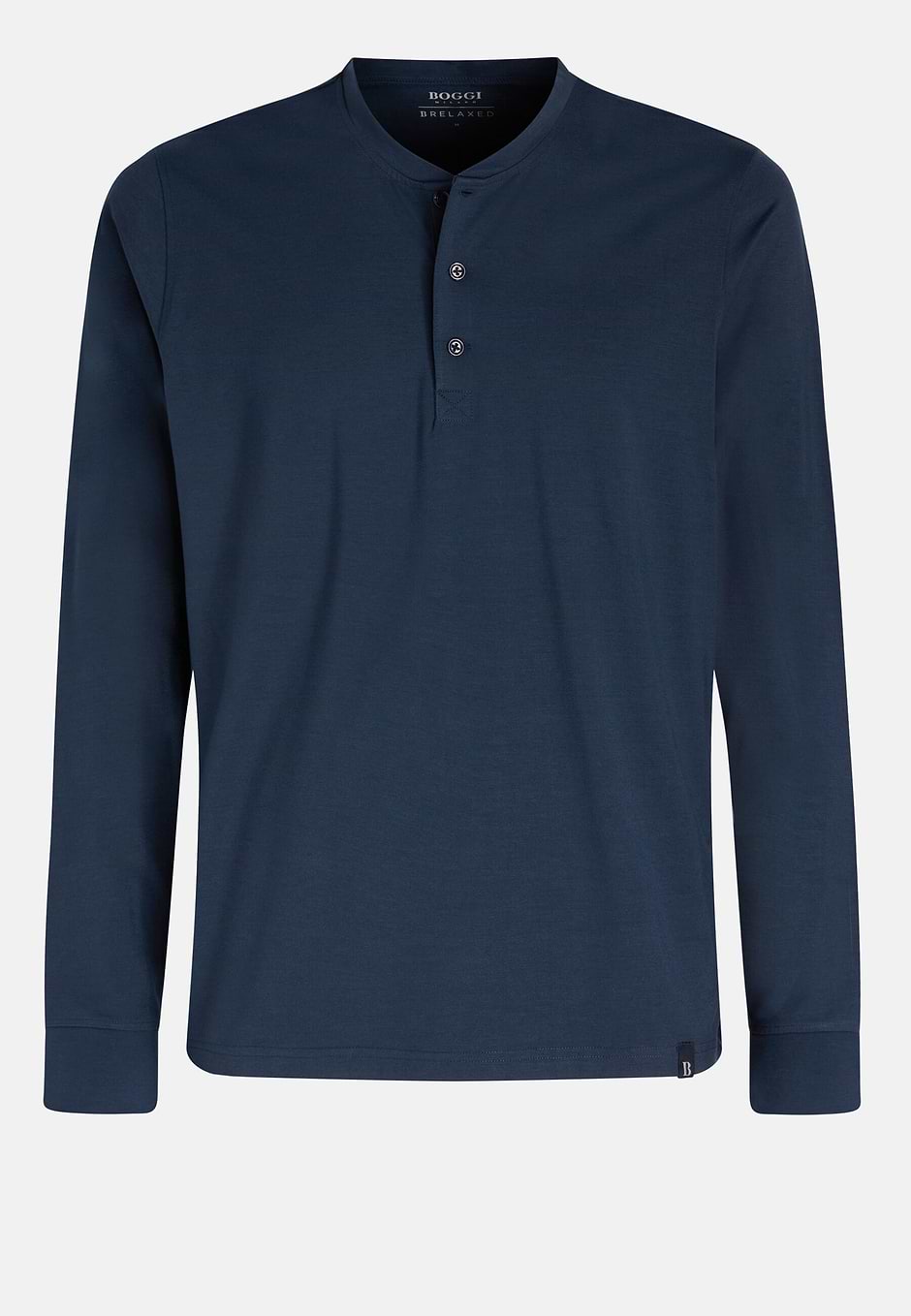 Long-sleeved Viscose Blend Pyjama T-shirt, Navy blue, hi-res