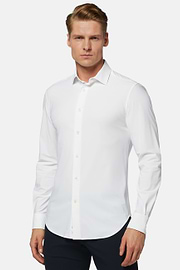 White Stretch Nylon Slim Fit Shirt, White, hi-res