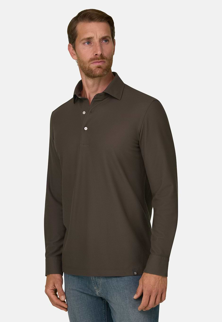 SAKURA | Polo in Japanese Jersey, Dark brown, hi-res