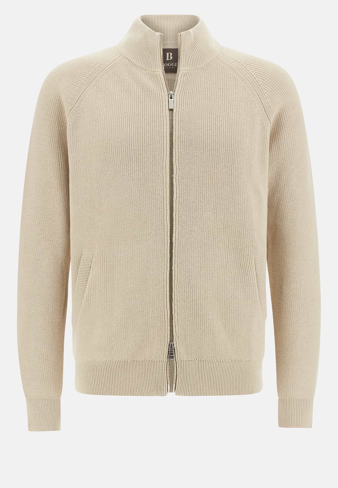 100% Organic Cotton Full-Zip Jumper, Sand, hi-res