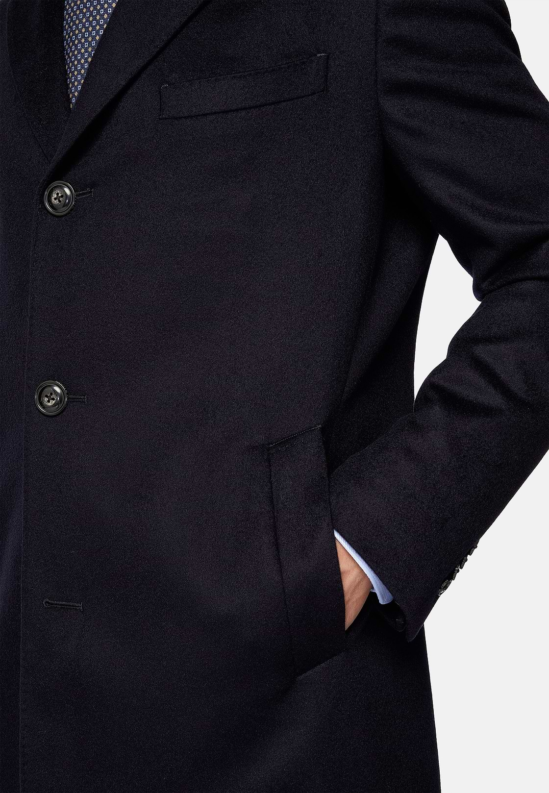 Single-breasted coat in pure cashmere., Navy blue, hi-res